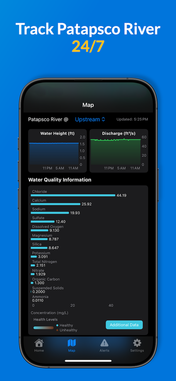 Screenshot showing the water quality information section of the app